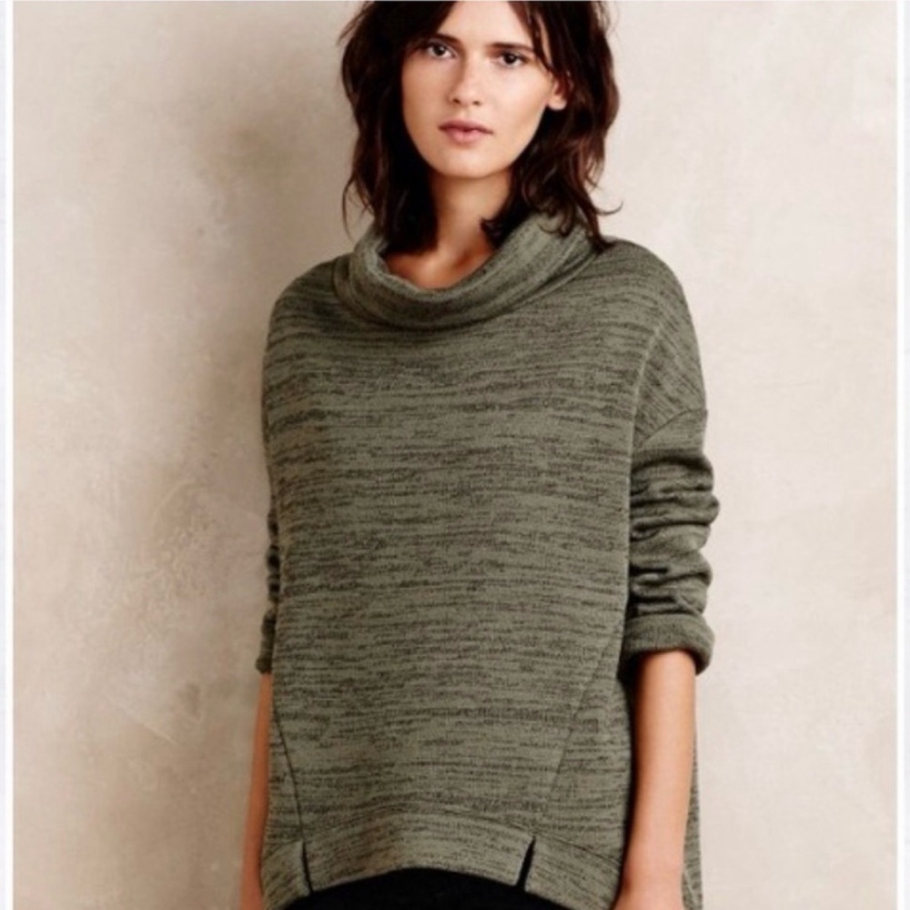 Anthropologie Saturday Sunday Cowl Neck Sweater Fleece Green Pullover Size M